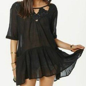 Free People Candy Cutwork Pocket Tunic Black Size Small